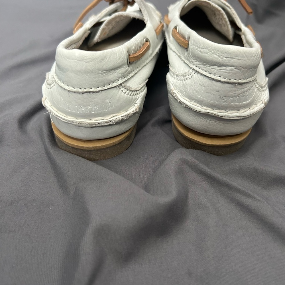 Timberland Classic Womens Boat Shoe White Tan laces size 7 Leather Flats Slip on - Picture 6 of 10